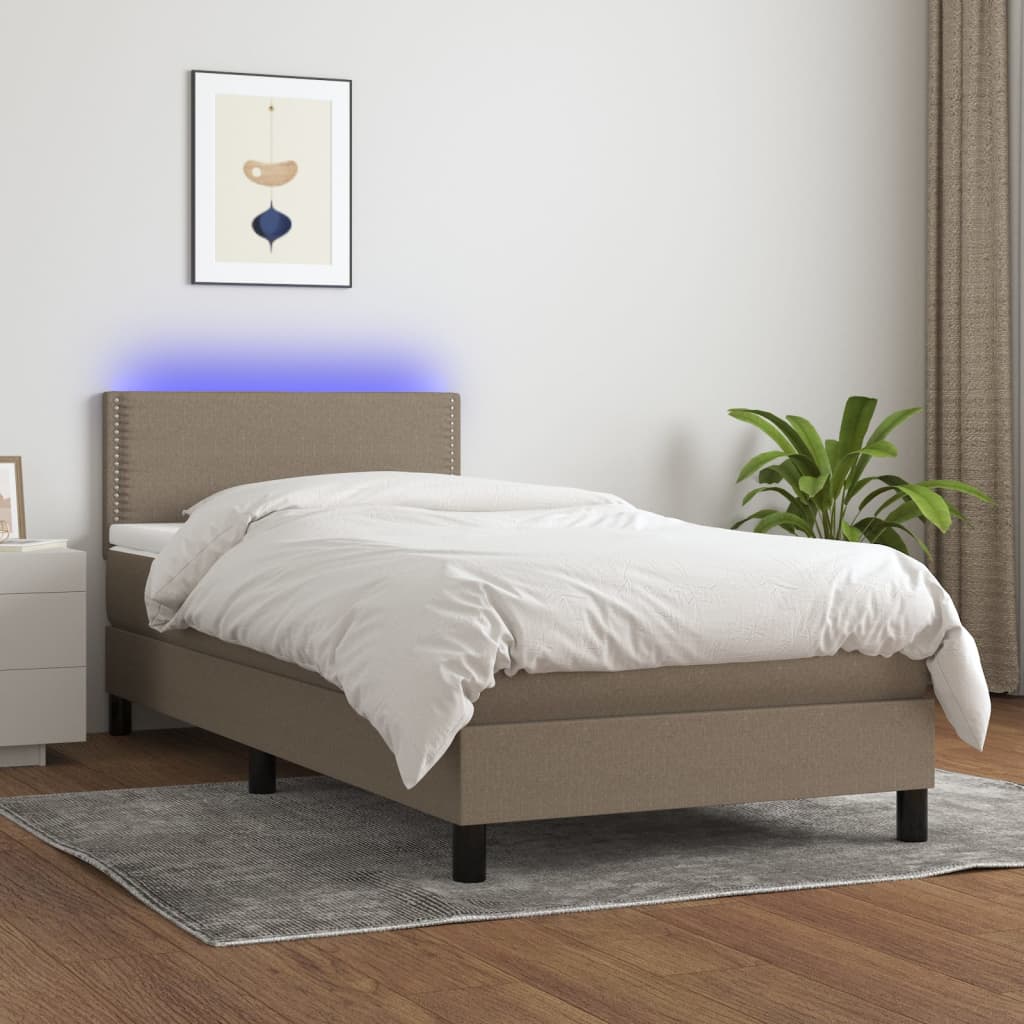 vidaXL Posteľ boxsping s matracom a LED sivohnedá 90x200 cm látka