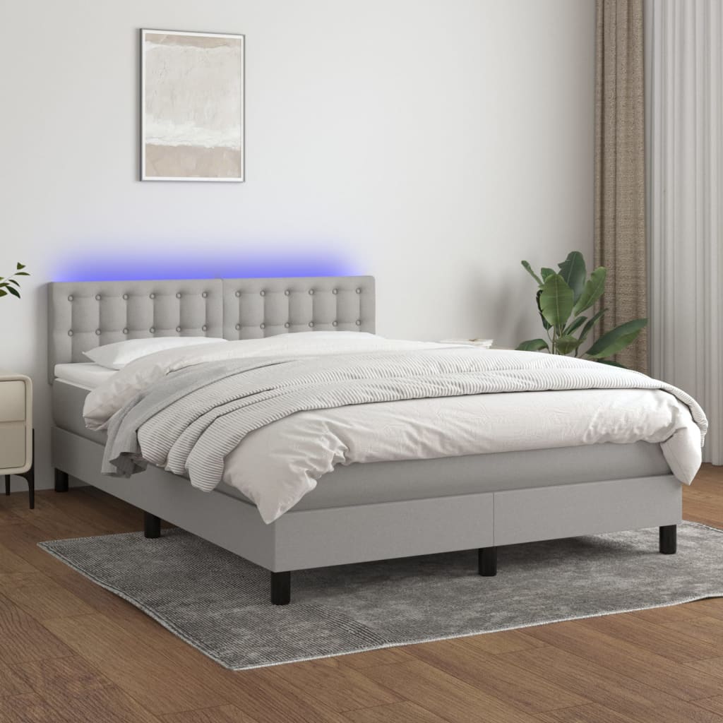 vidaXL Posteľ boxsping s matracom a LED bledosivá 140x200 cm látka