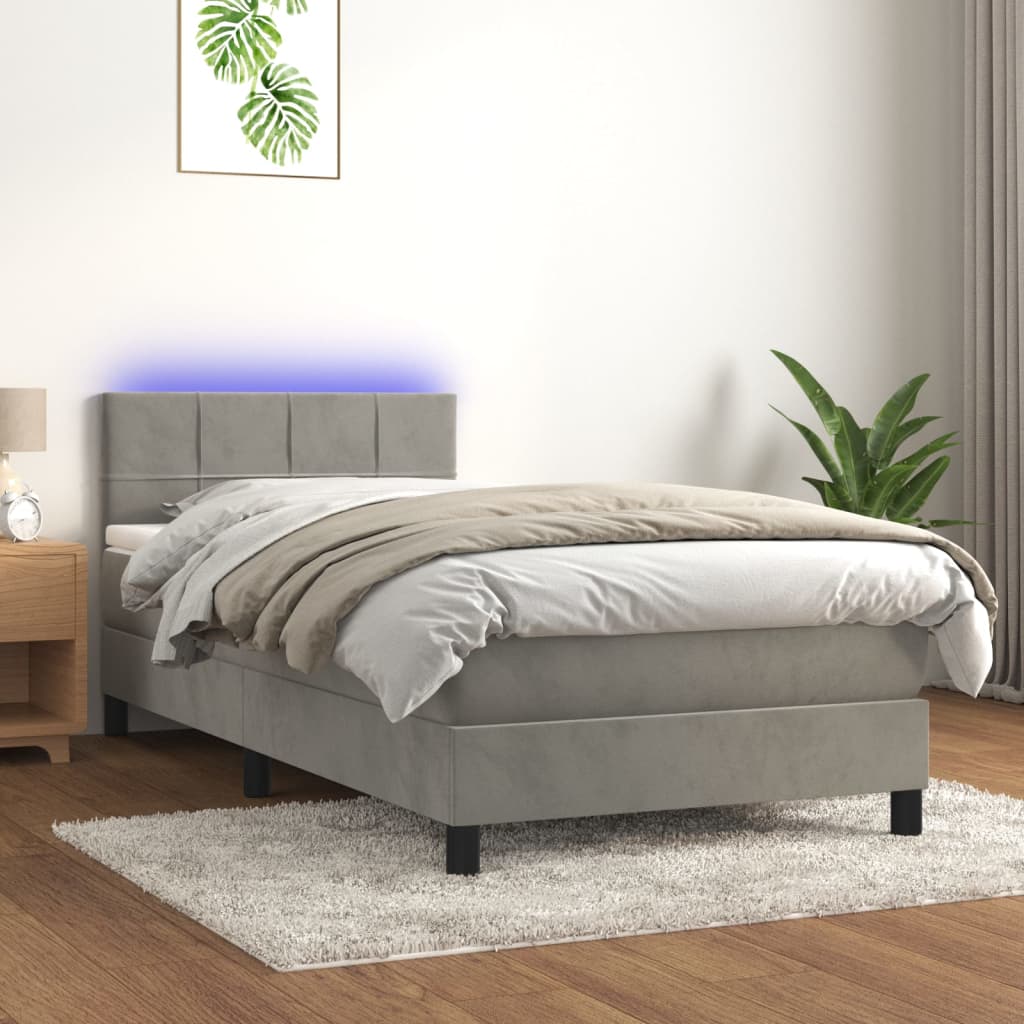 vidaXL Posteľ boxsping s matracom a LED bledosivá 100x200 cm zamat