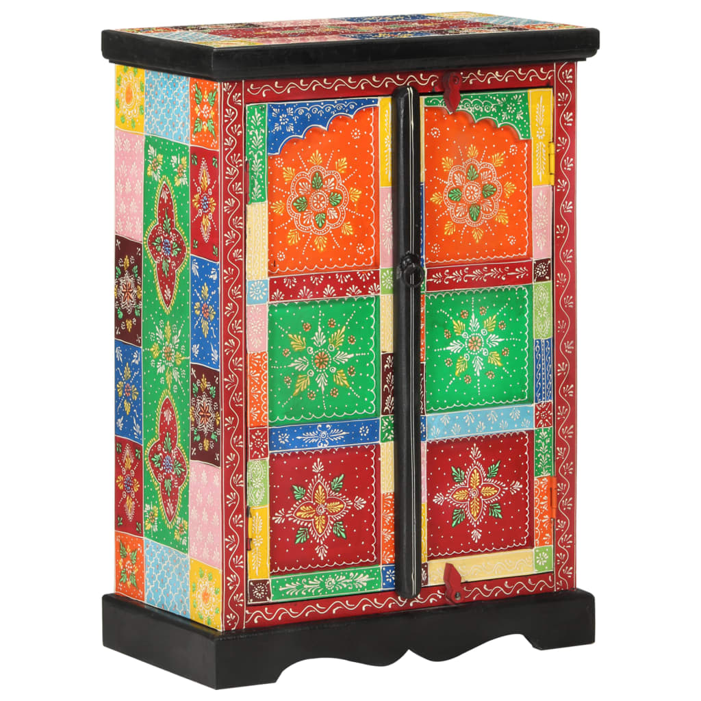 vidaXL Ručne maľovaná komoda s dvierkami 53x30x75cm mangovníkový masív