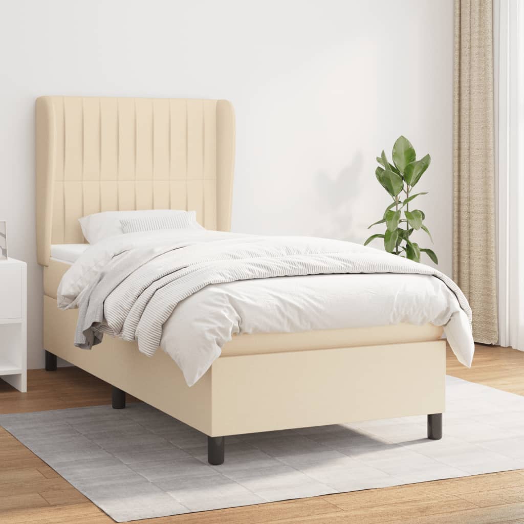 vidaXL Posteľný rám boxsping s matracom krémový 90x200 cm látka