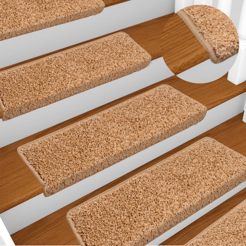 vidaXL Kobercové nášľapy na schody 15 ks, 65x21x4 cm, béžové