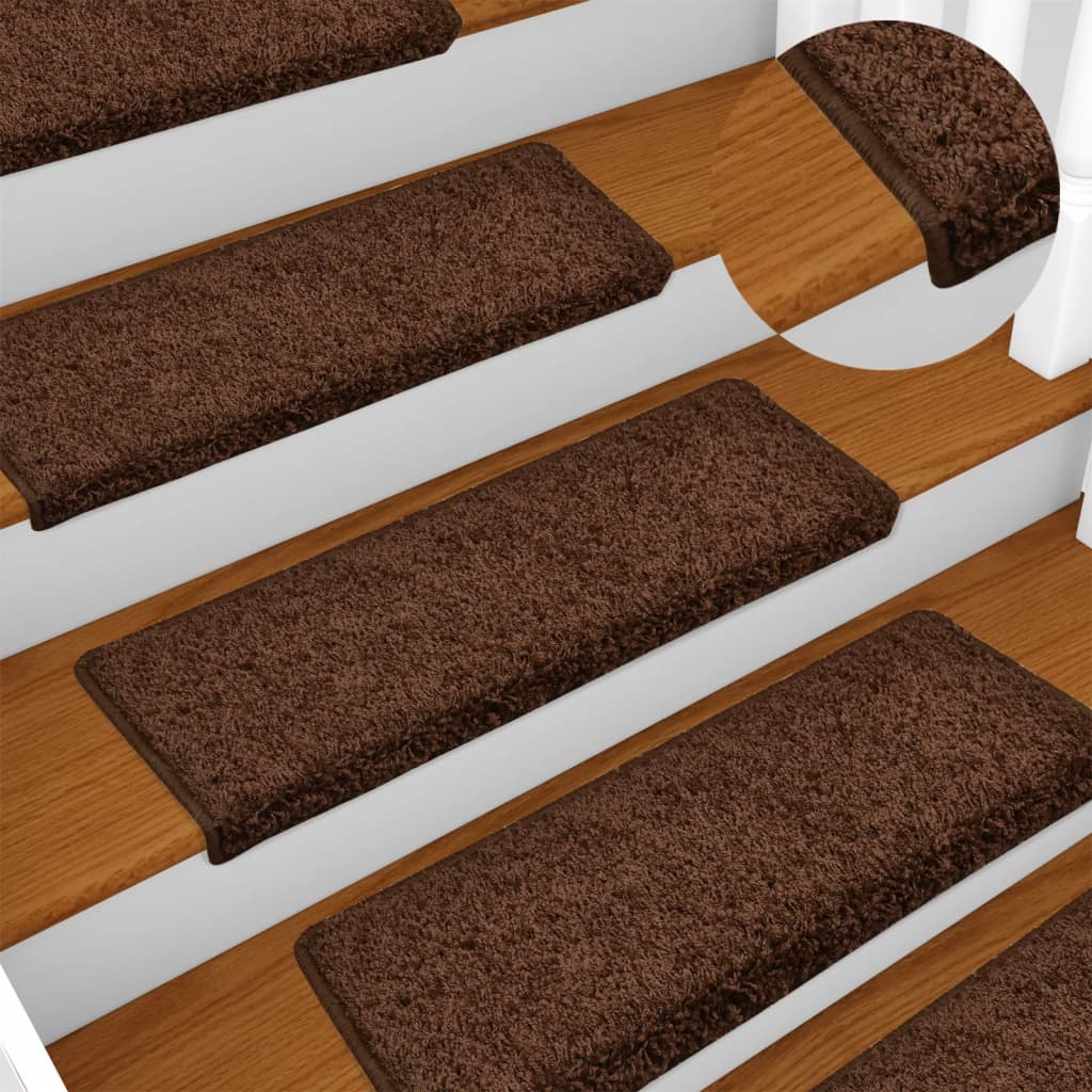 vidaXL Kobercové nášľapy na schody 15 ks, 65x21x4 cm, hnedé