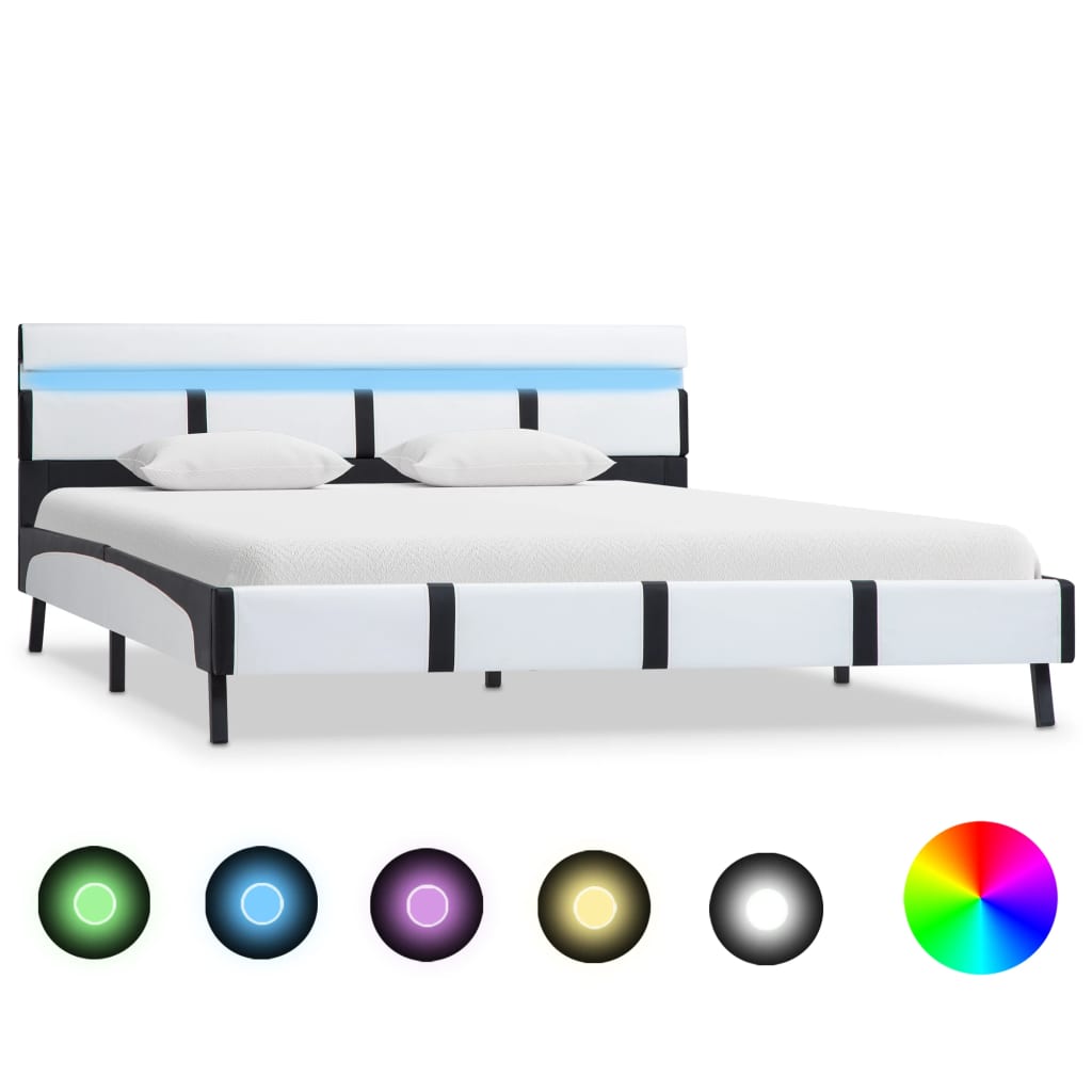 vidaXL Posteľný rám s LED, biely, umelá koža 120x200 cm