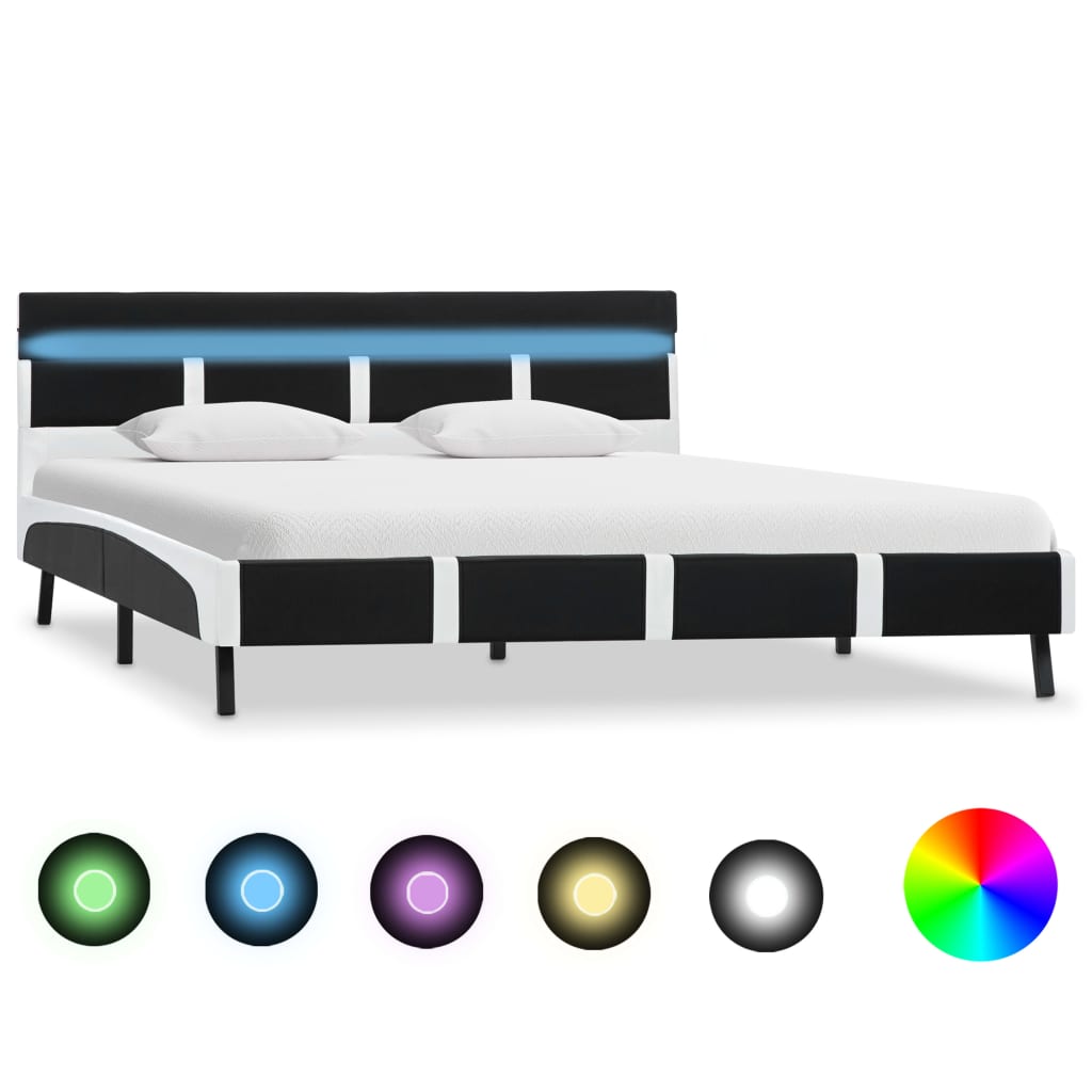vidaXL Posteľný rám s LED, čierny, umelá koža 140x200 cm