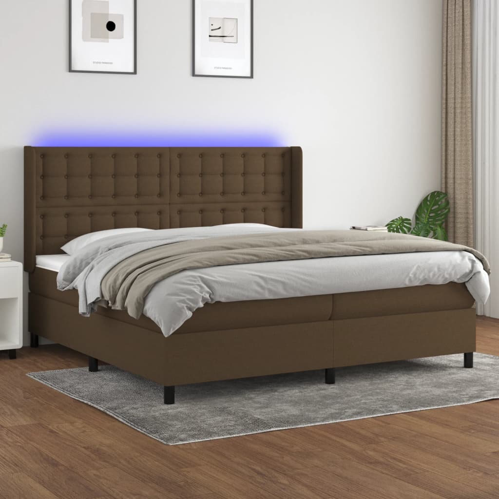 vidaXL Posteľ boxsping s matracom a LED tmavohnedá 200x200 cm látka