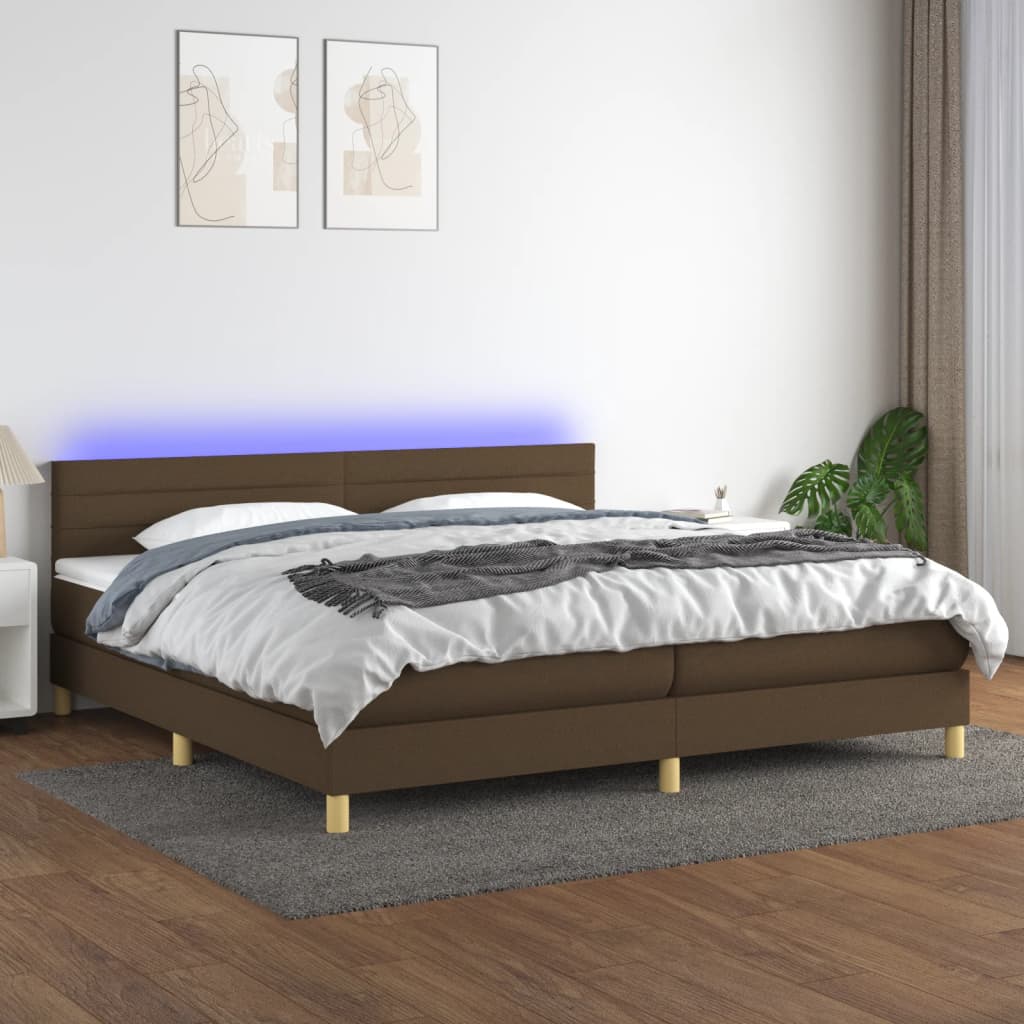 vidaXL Posteľ boxsping s matracom a LED tmavohnedá 200x200 cm látka