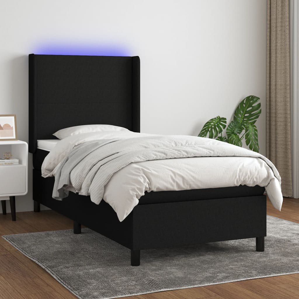 vidaXL Posteľ boxsping s matracom a LED čierna 80x200 cm látka