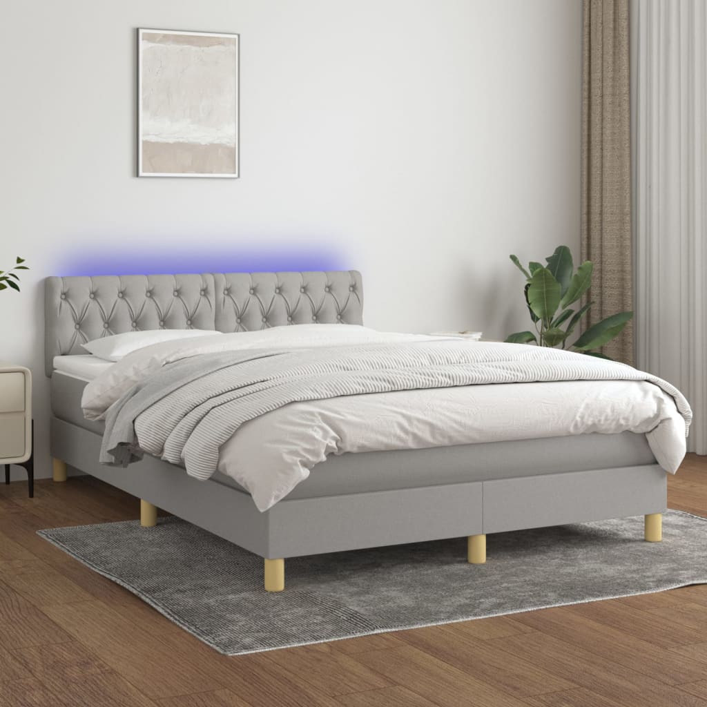 vidaXL Posteľ boxsping s matracom a LED bledosivá 140x200 cm látka