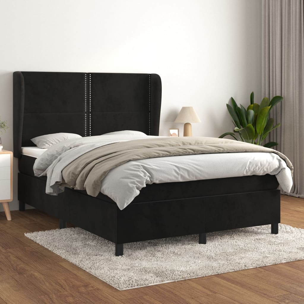 vidaXL Posteľný rám boxspring s matracom čierny 140x190 cm zamat