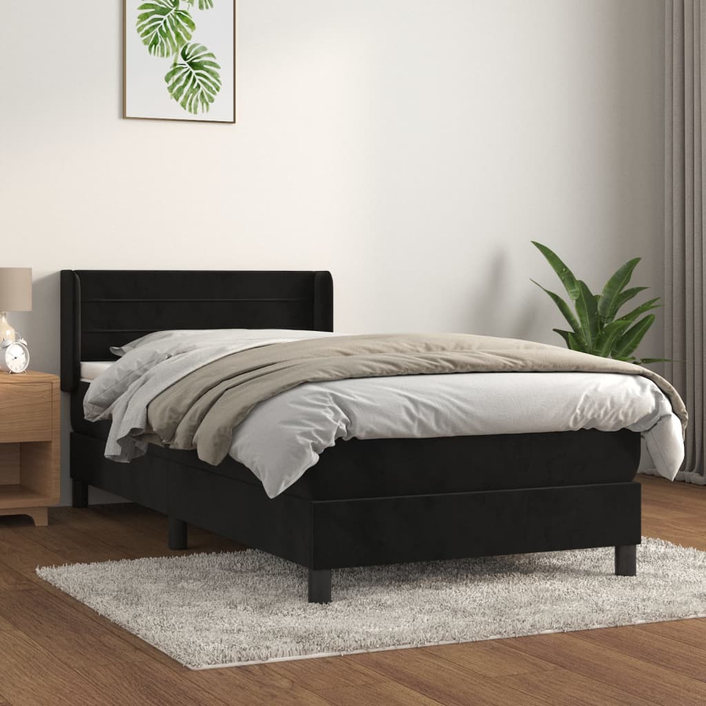 vidaXL Posteľný rám boxspring s matracom čierny 90x200 cm zamat