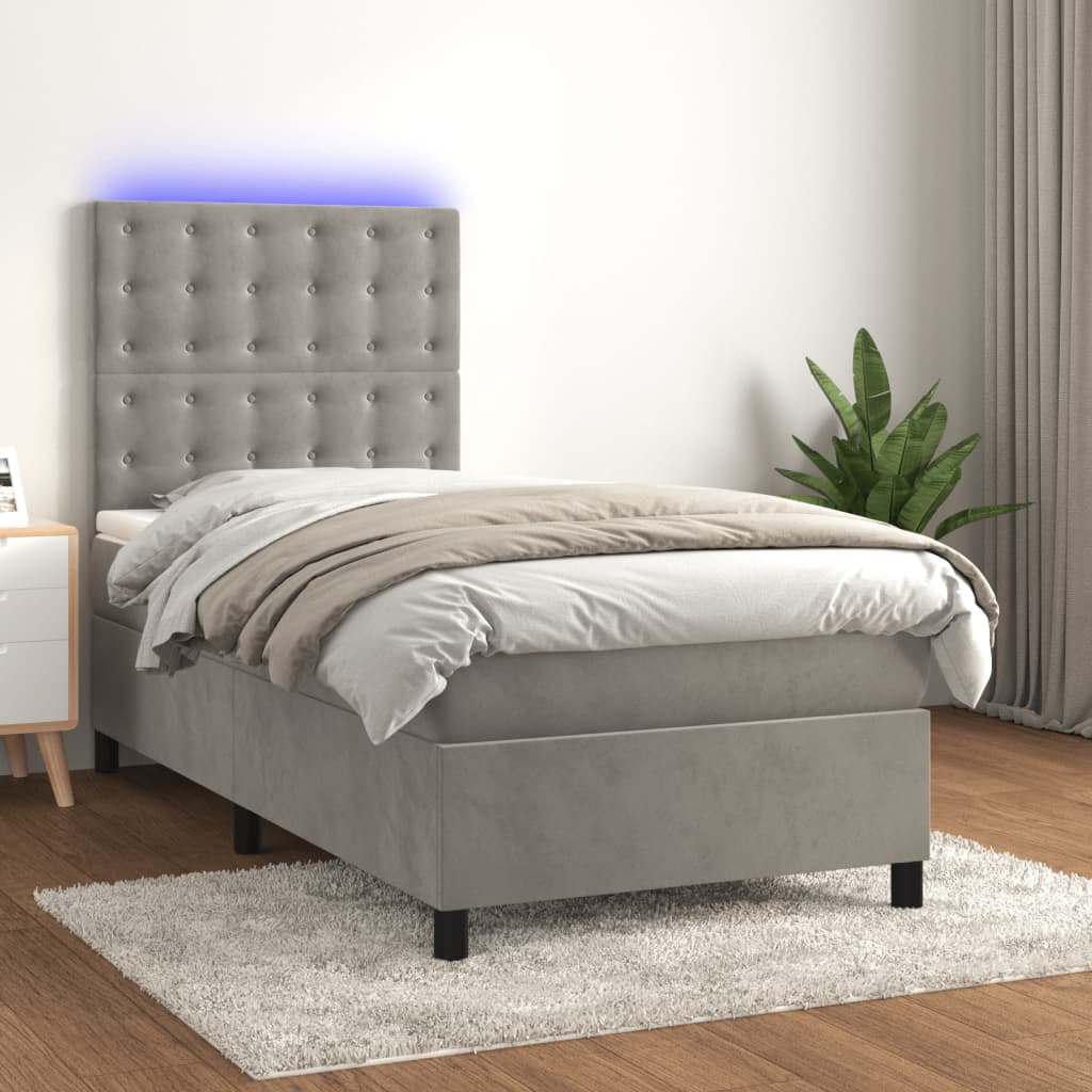 vidaXL Posteľ boxsping s matracom a LED bledosivá 100x200 cm zamat