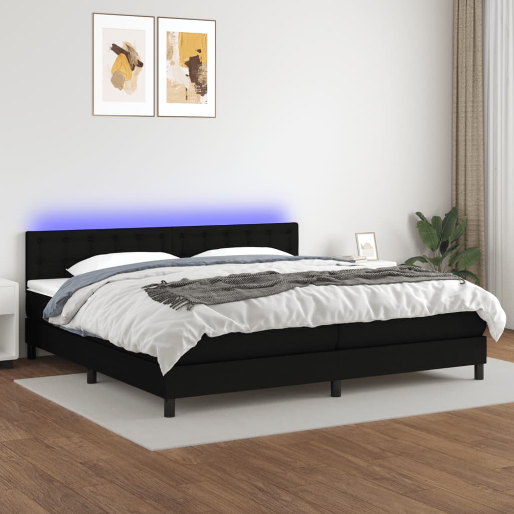 vidaXL Posteľ boxsping s matracom a LED čierna 200x200 cm látka
