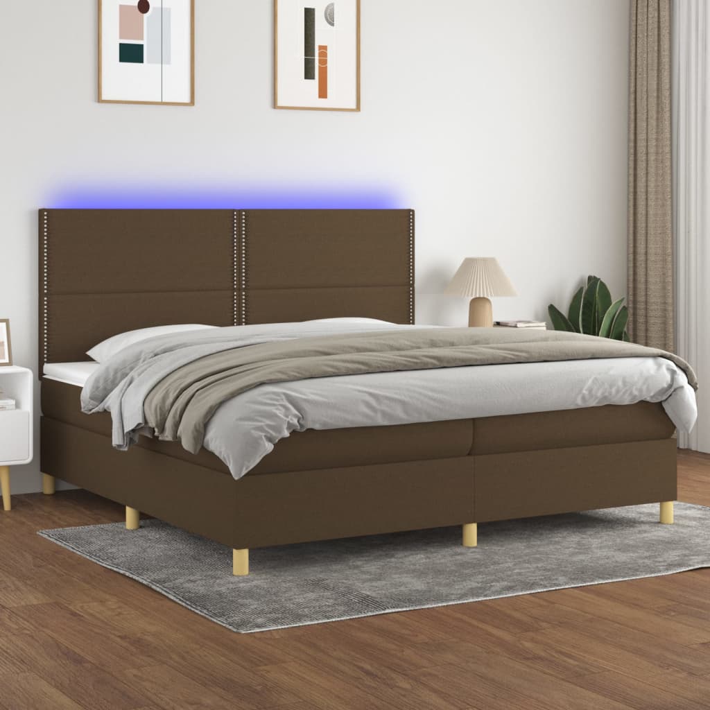 vidaXL Posteľ boxsping s matracom a LED tmavohnedá 200x200 cm látka