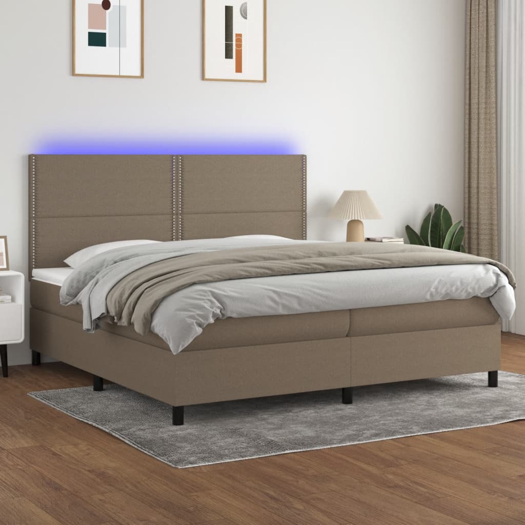 vidaXL Posteľ boxsping s matracom a LED sivohnedá 200x200 cm látka