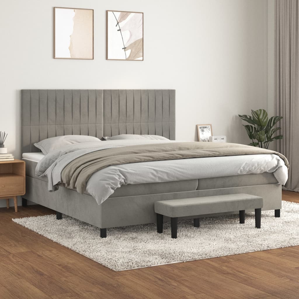 vidaXL Posteľný rám boxsping s matracom bledosivý 200x200 cm zamat