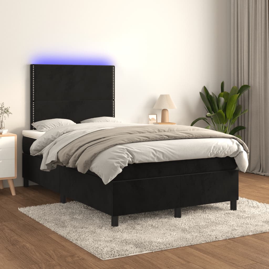 vidaXL Posteľ boxsping s matracom a LED čierna 120x200 cm zamat