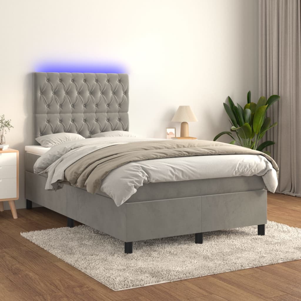 vidaXL Posteľ boxsping s matracom a LED bledosivá 120x200 cm zamat