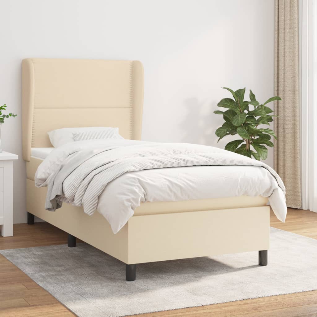 vidaXL Posteľný rám boxsping s matracom krémový 90x200 cm látka