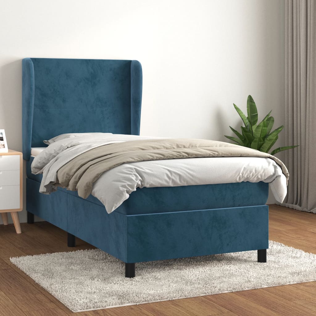 vidaXL Posteľný rám boxsping s matracom tmavomodrý 90x190 cm zamat