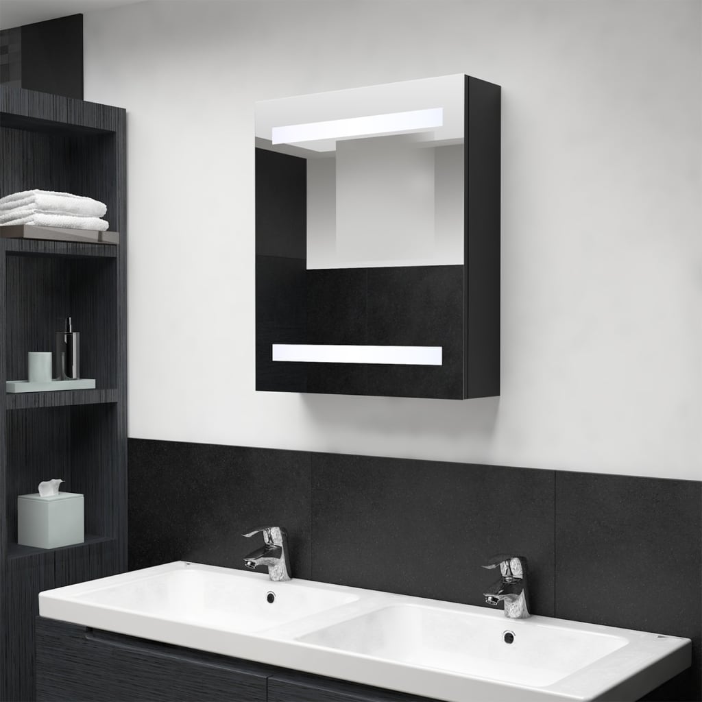 vidaXL LED kúpeľňová zrkadlová skrinka čierna 50x14x60 cm