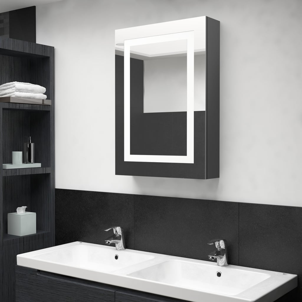 vidaXL LED kúpeľňová zrkadlová skrinka sivá 50x13x70 cm