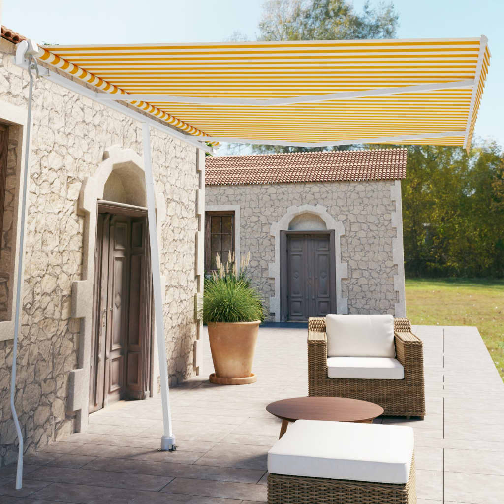 vidaXL Voľne stojaca ručne zaťahovacia markíza 350x250 cm, žlto biela