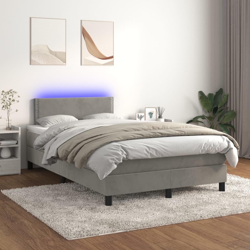 vidaXL Posteľ boxsping s matracom a LED bledosivá 120x200 cm zamat