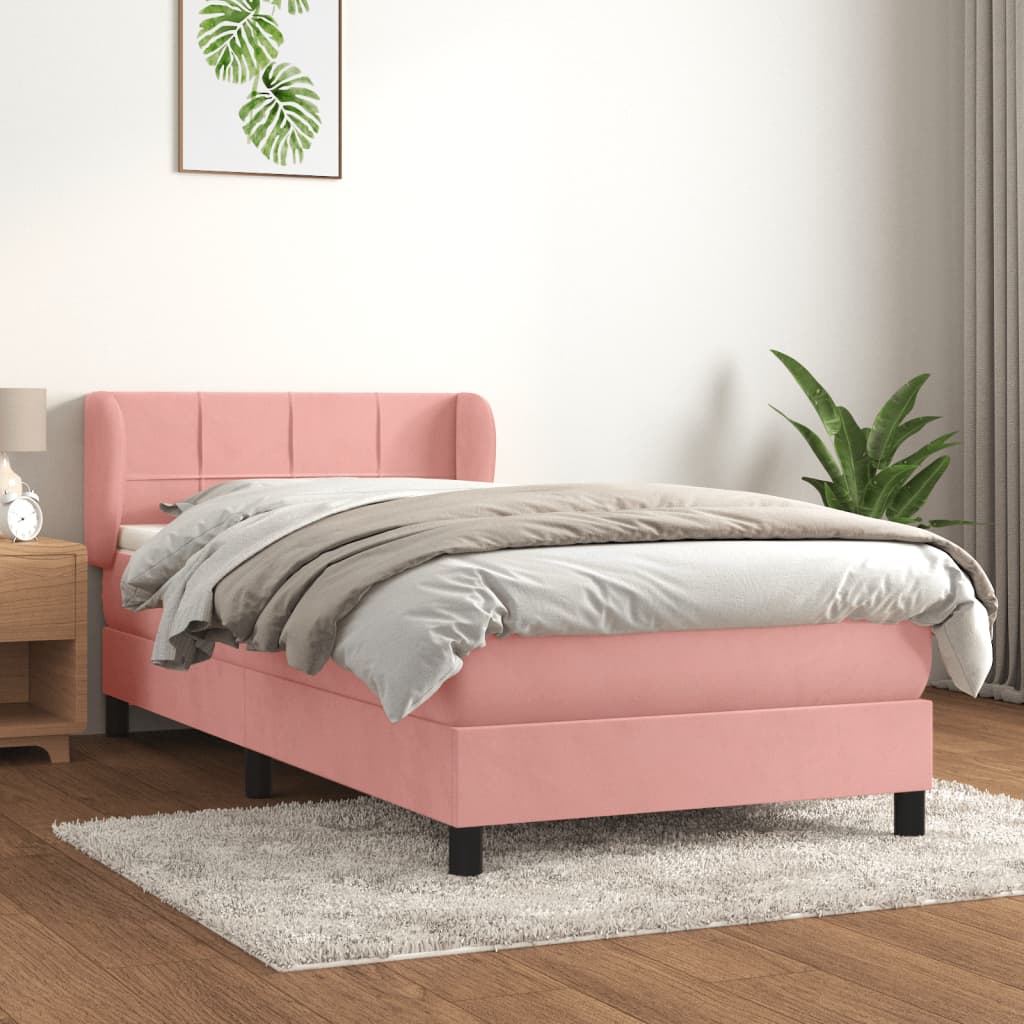 vidaXL Posteľný rám boxsping s matracom ružový 80x200 cm zamat