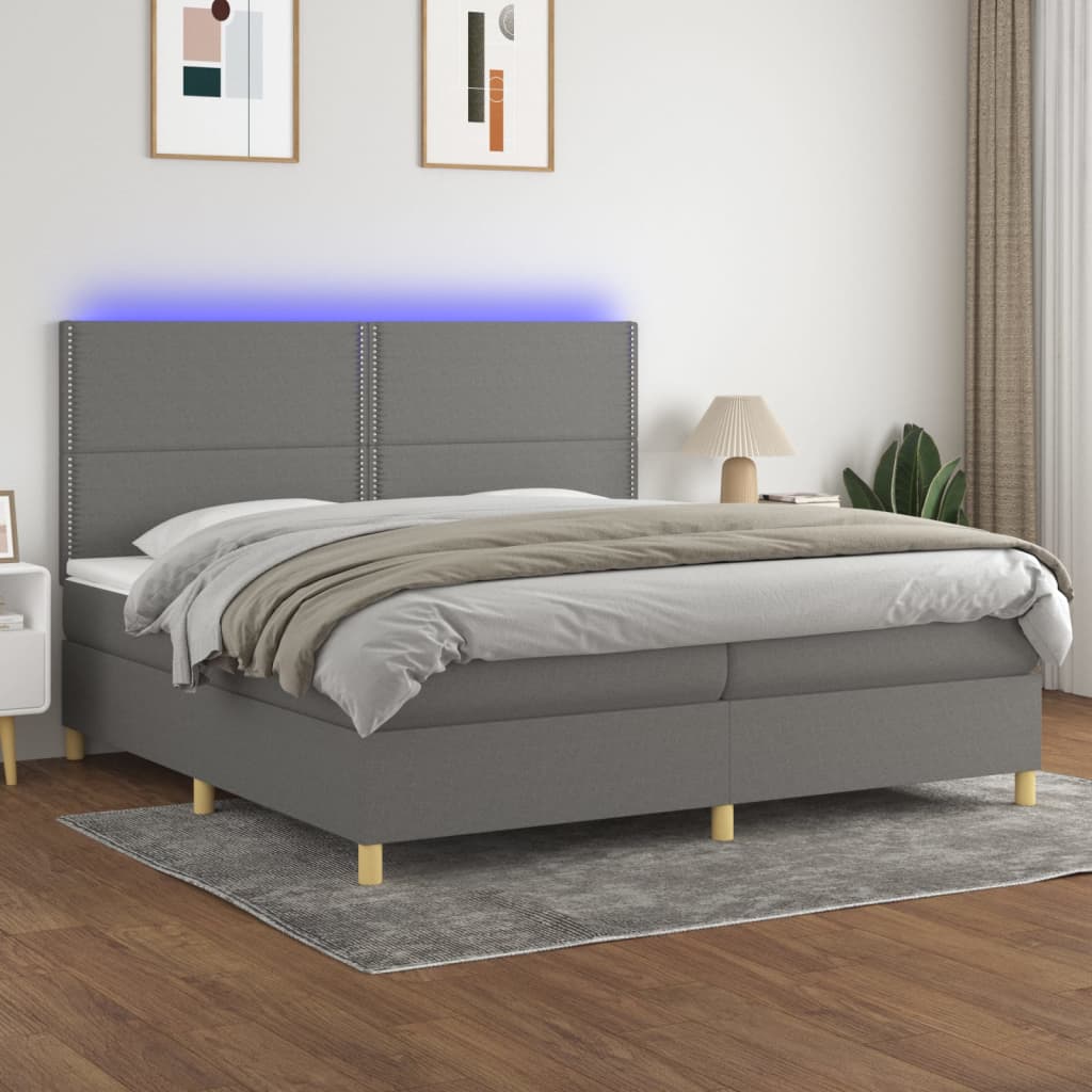 vidaXL Posteľ boxsping s matracom a LED tmavosivá 200x200 cm látka