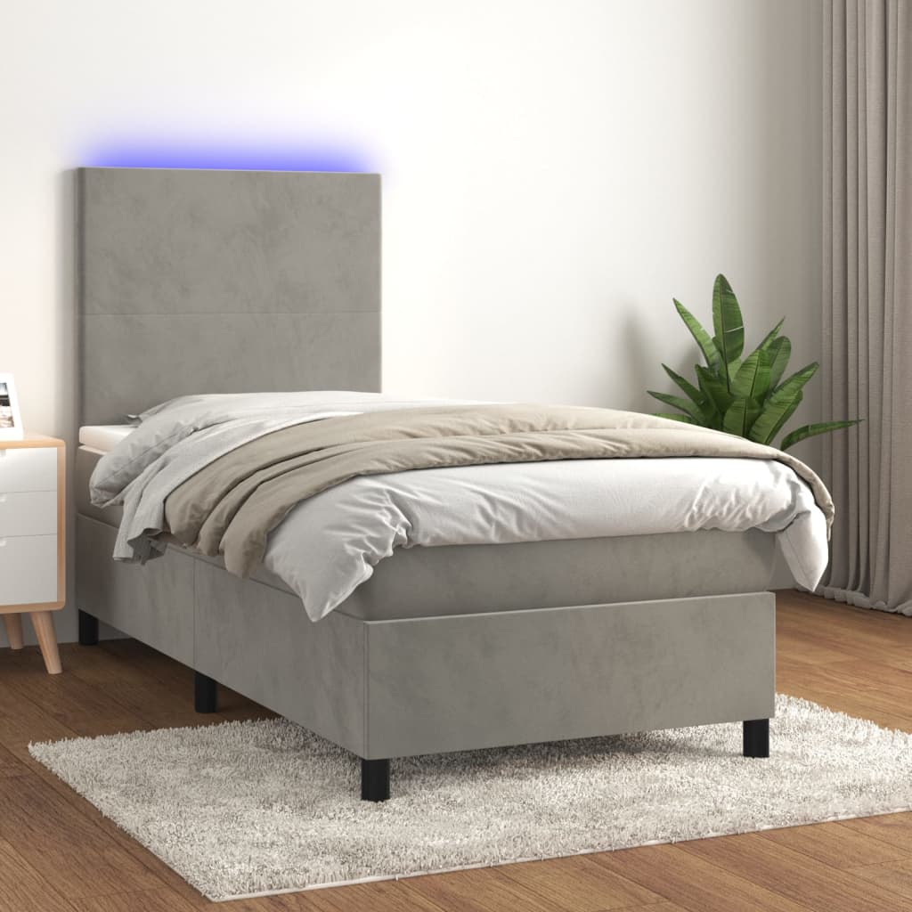 vidaXL Posteľ boxsping s matracom a LED bledosivá 100x200 cm zamat