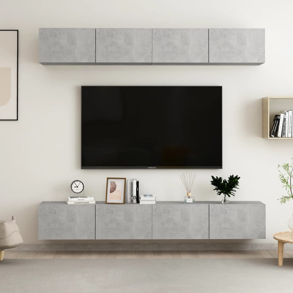 vidaXL TV skrinky 4 ks, betónovo sivé 100x30x30 cm, kompozitné drevo