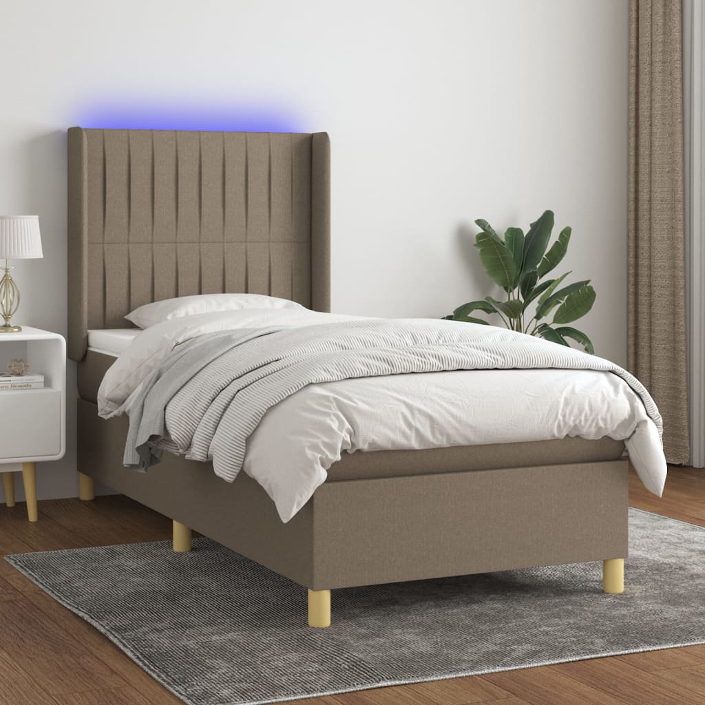 vidaXL Posteľ boxsping s matracom a LED sivohnedá 90x200 cm látka