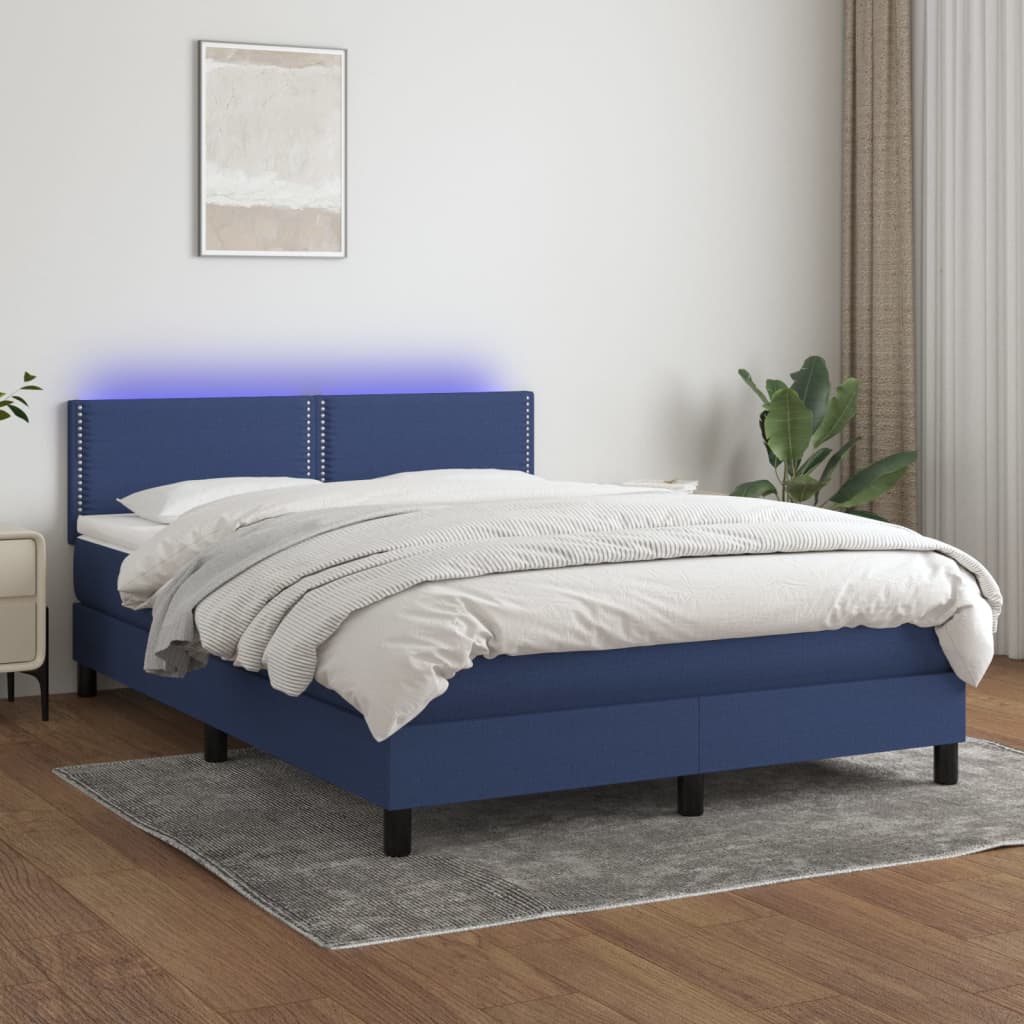 vidaXL Posteľ boxsping s matracom a LED modrá 140x200 cm látka