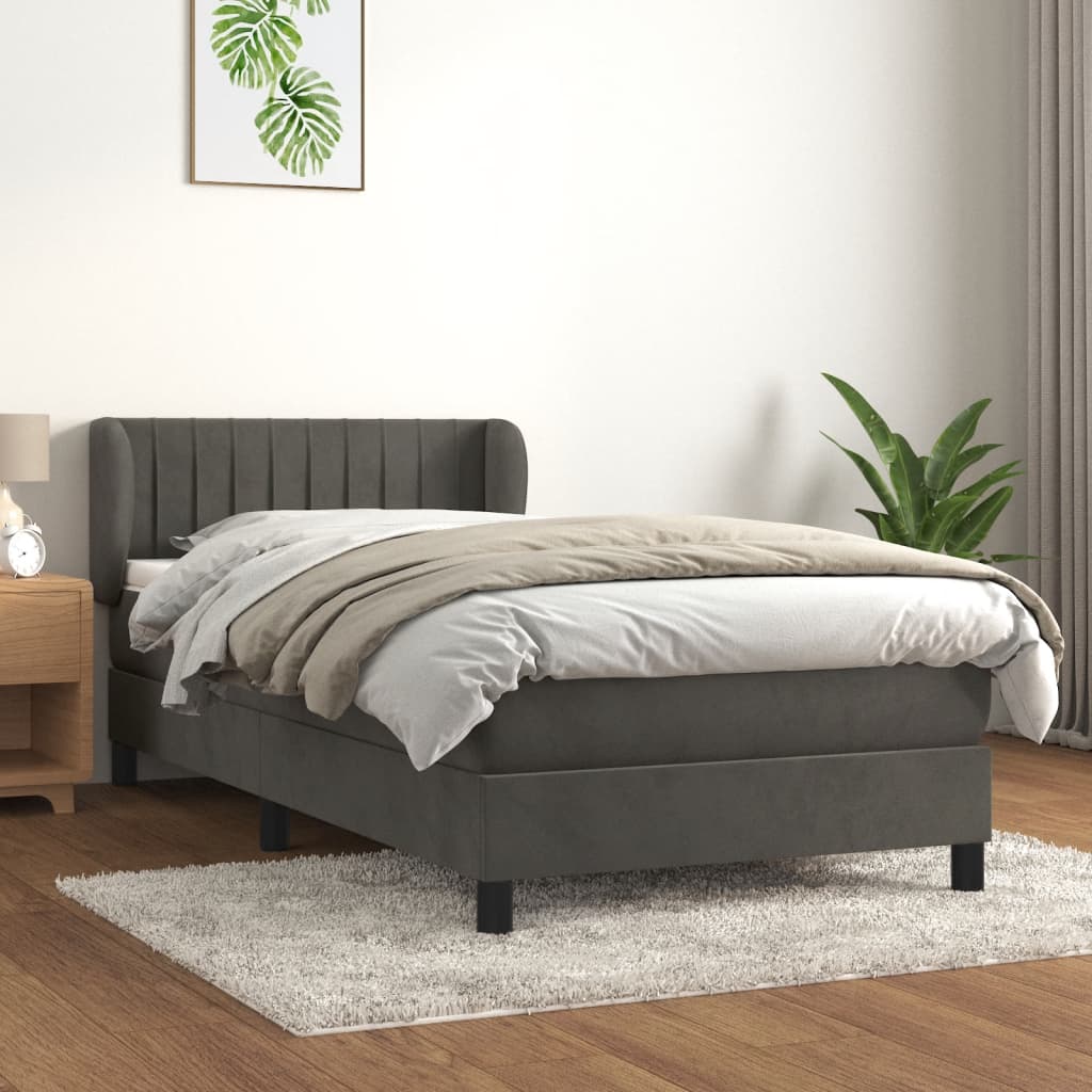 vidaXL Posteľný rám boxspring s matracom tmavosivý 90x190 cm zamat