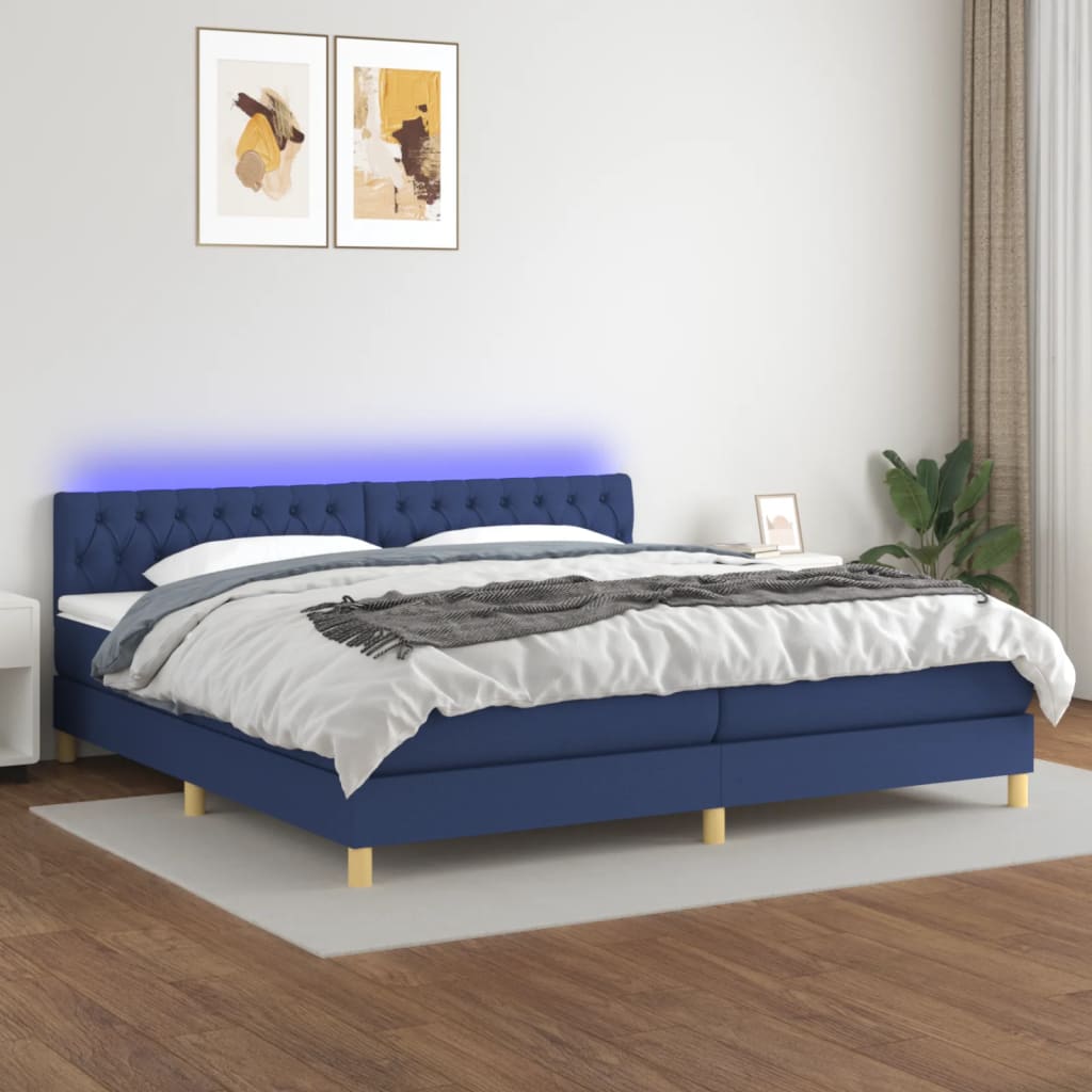 vidaXL Posteľ boxsping s matracom a LED modrá 200x200 cm látka