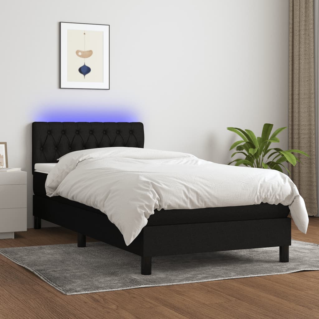 vidaXL Posteľ boxsping s matracom a LED čierna 100x200 cm látka