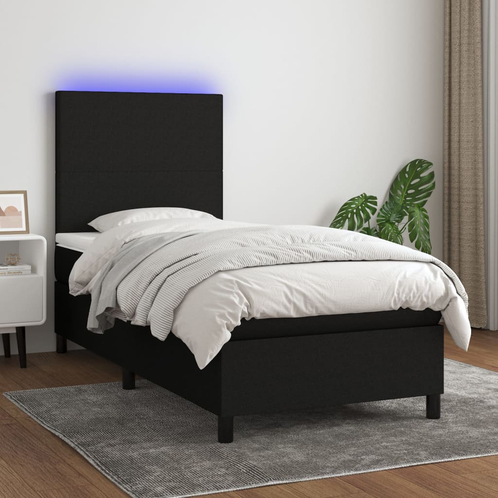 vidaXL Posteľ boxsping s matracom a LED čierna 80x200 cm látka