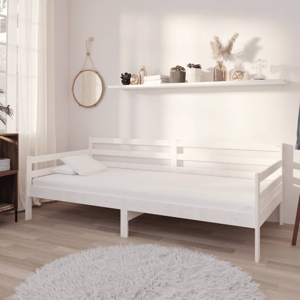 vidaXL Denná posteľ s matracom 90x200 cm, biela, borovicový masív