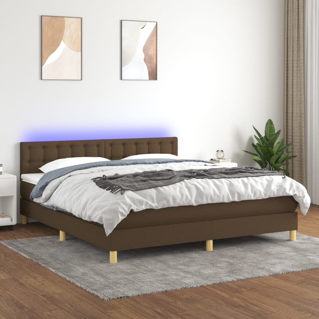 vidaXL Posteľ boxsping s matracom a LED tmavohnedá 180x200 cm látka