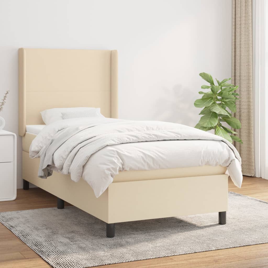 vidaXL Posteľný rám boxsping s matracom krémový 90x200 cm látka