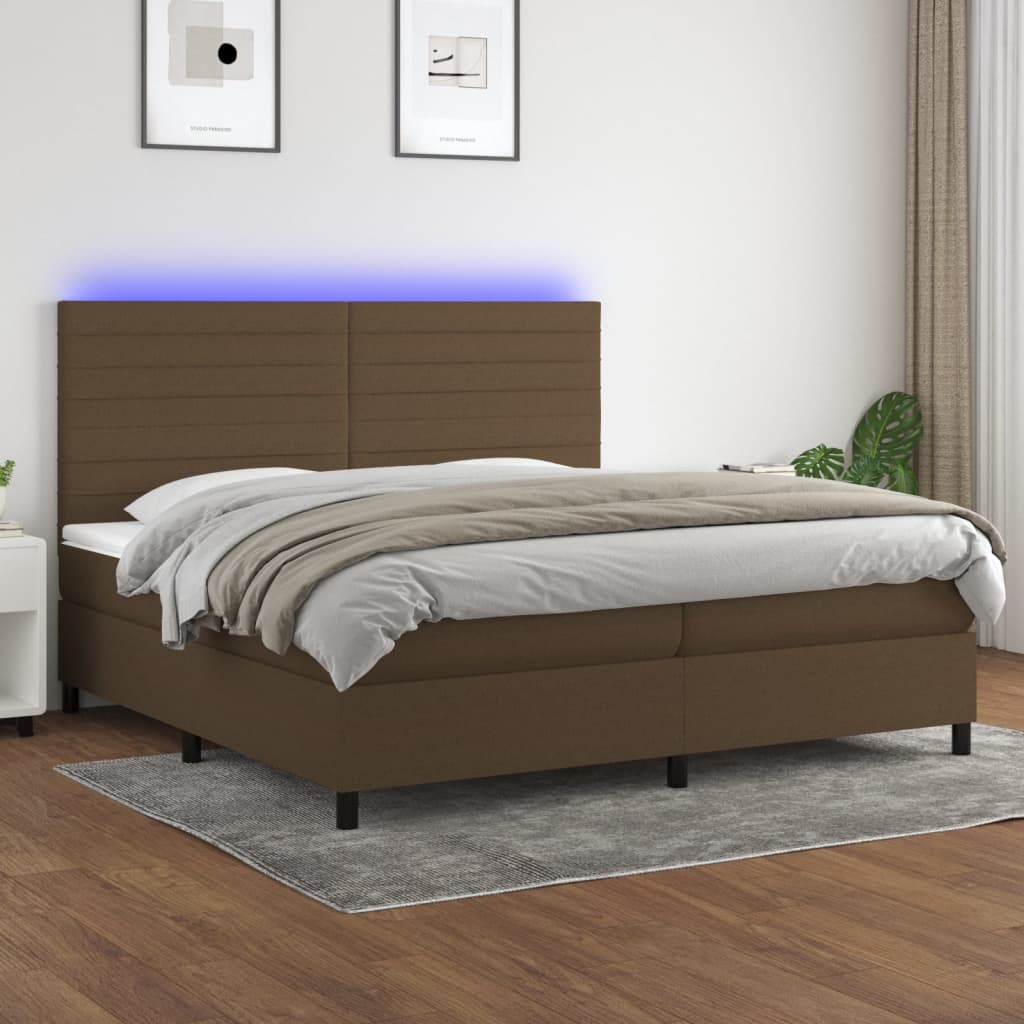 vidaXL Posteľ boxsping s matracom a LED tmavohnedá 200x200 cm látka