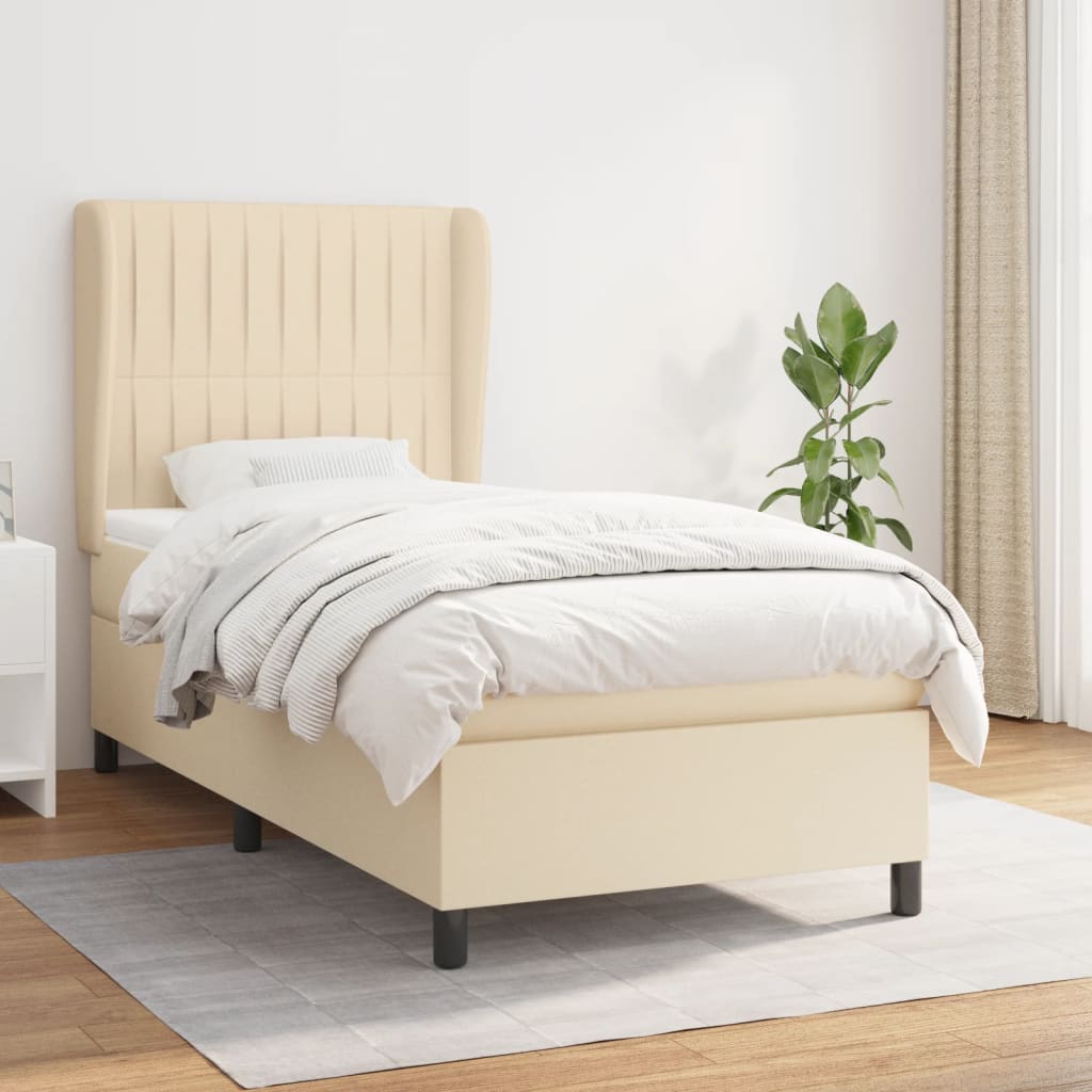 vidaXL Posteľný rám boxspring s matracom krémový 90x190 cm látka