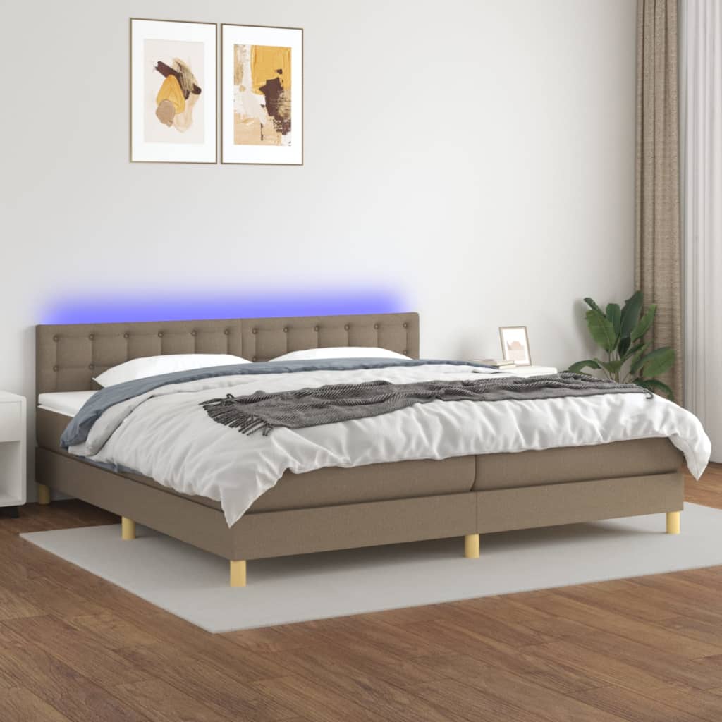 vidaXL Posteľ boxsping s matracom a LED sivohnedá 200x200 cm látka