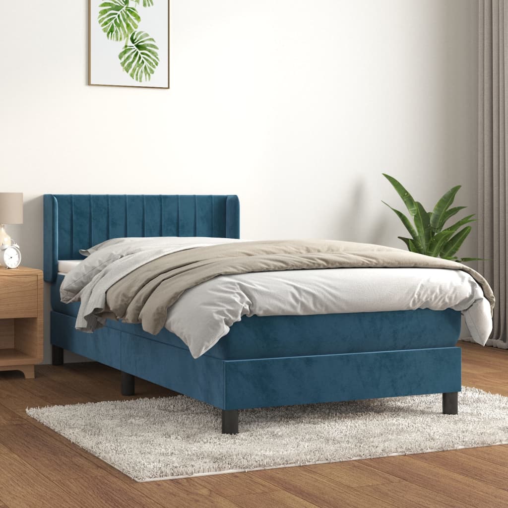 vidaXL Posteľný rám boxsping s matracom tmavomodrý 90x190 cm zamat
