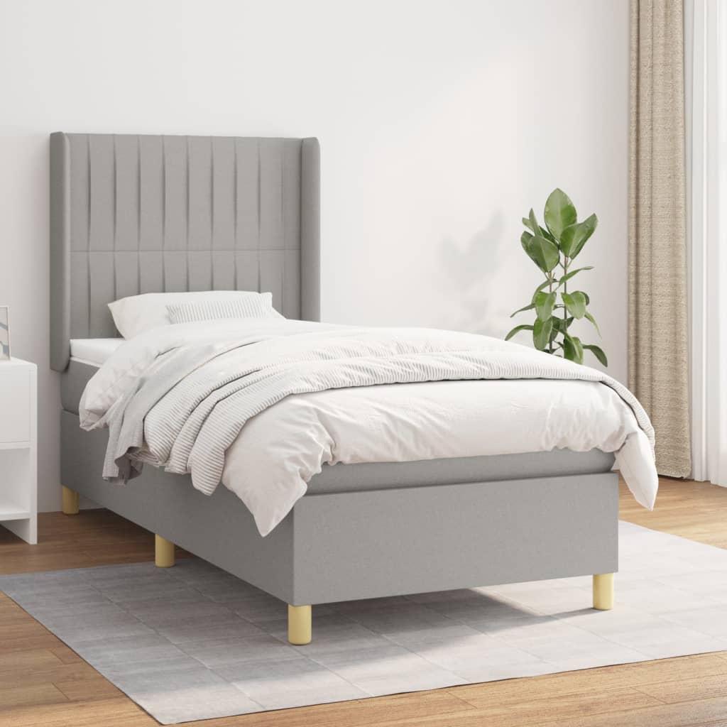 vidaXL Posteľný rám boxsping s matracom bledosivý 90x190 cm látka