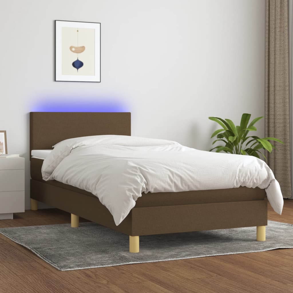 vidaXL Posteľ boxsping s matracom a LED tmavohnedá 80x200 cm látka