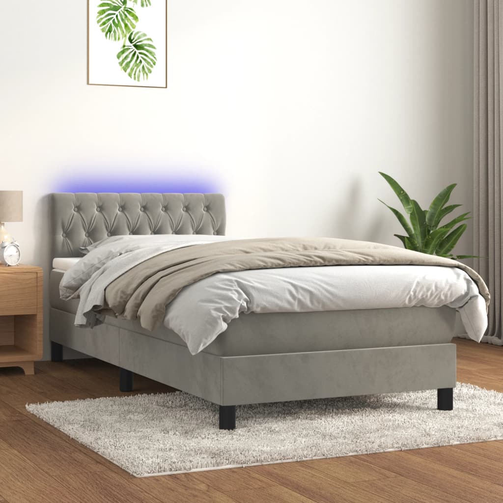 vidaXL Posteľ boxsping s matracom a LED bledosivá 100x200 cm zamat