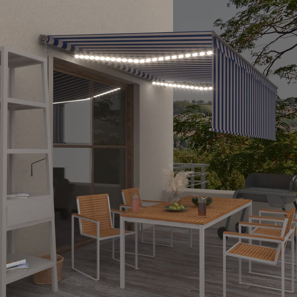 vidaXL Automatická markíza tienidlo&LED&senzor vetra 4x3m modro-biela