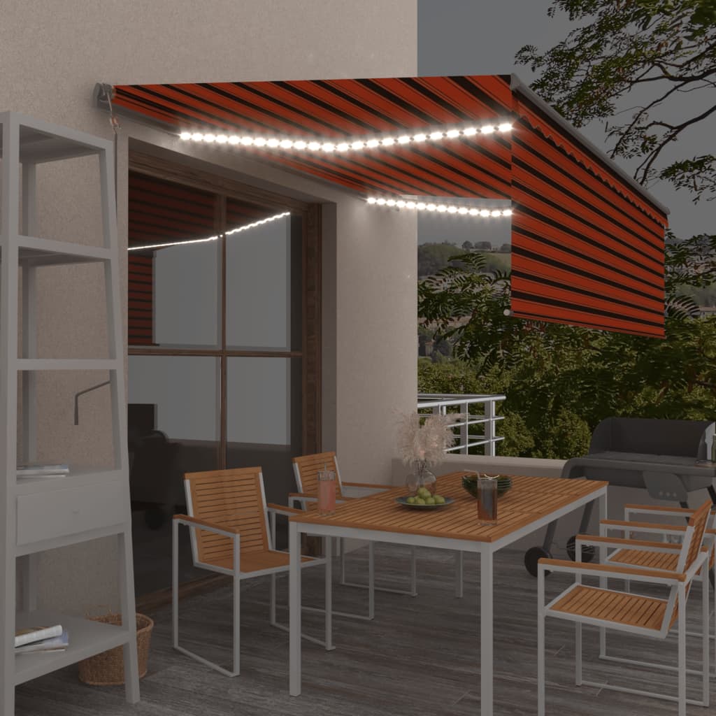 vidaXL Automatická markíza tienidlo&LED&senzor vetra oranžovo-hnedá